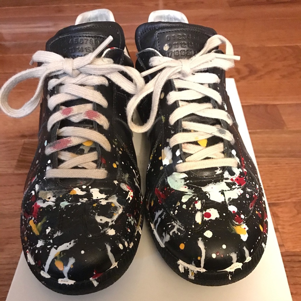 Maison Martin Margiela Black Multicolor Paint Splatter Sneakers